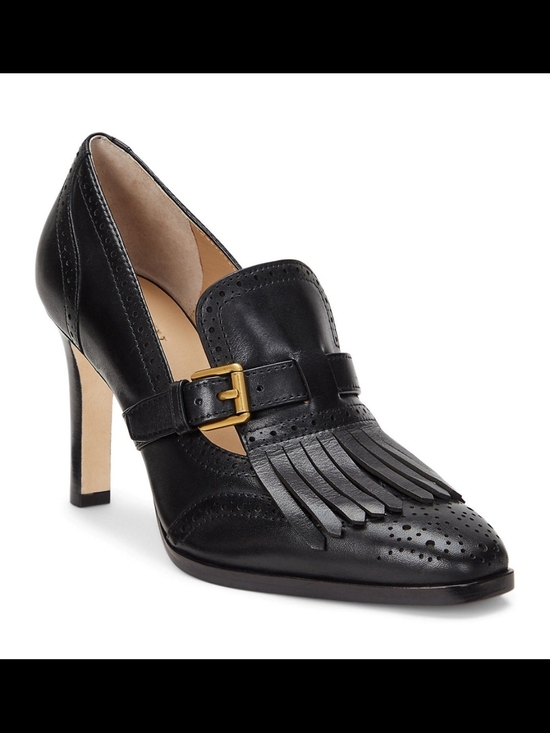 Lauren Ralph Lauren Shoes - Lauren Ralph Lauren Black Leather Kiltie Ankle Pump with Gold Buckle